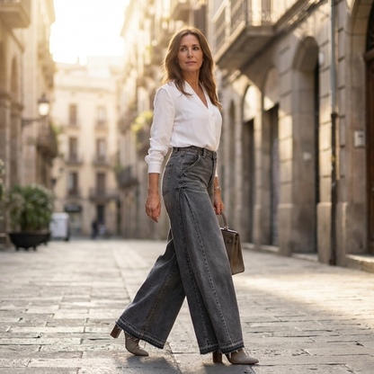 Vaqueros Mujer Oversize Algodón Cintura Alta Pierna Ancha