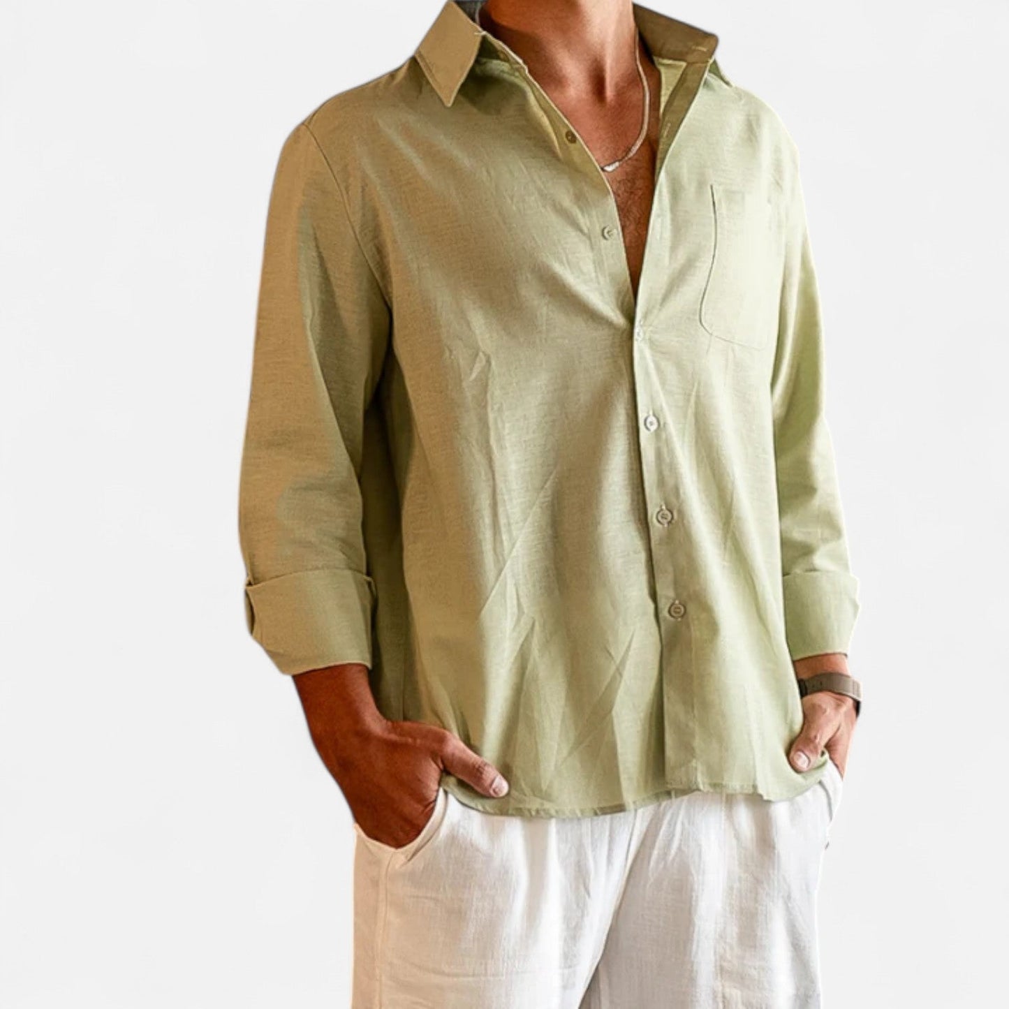 Camisa Hombre de Lino Manga Larga Ajuste Clásico