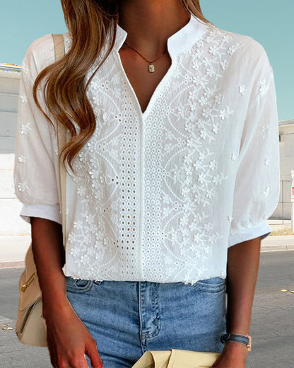 Blusa Mujer de Bordado Manga Suelta Cuello en V