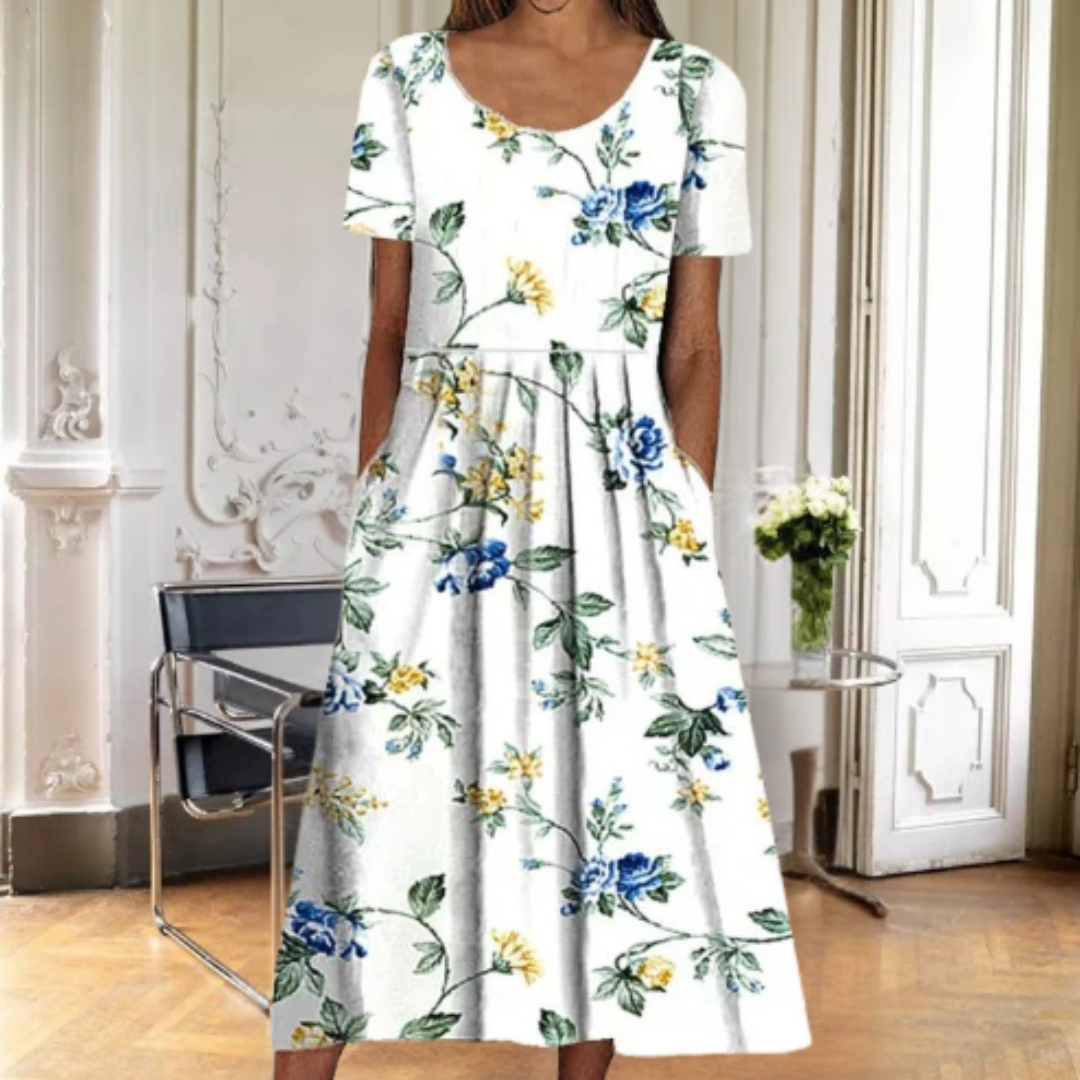 Vestido midi mujer de verano con estampado botánico