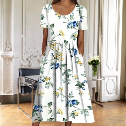 Vestido midi mujer de verano con estampado botánico