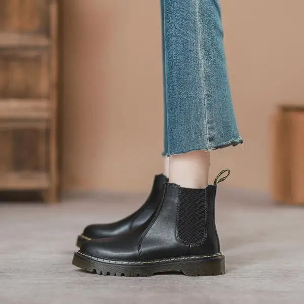Botas Chelsea Mujer de Cuero con Tirador y Suela Antideslizante