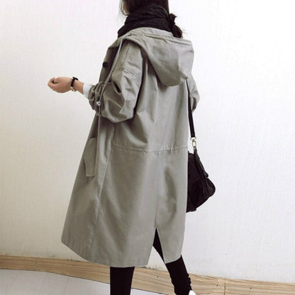 Gabardina larga mujer con capucha y cuello alto