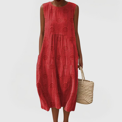 Vestido midi mujer tejido ligero sin mangas bolsillos laterales
