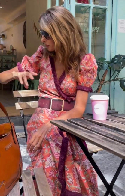 Vestido Mujer Wikkel Manga Abullonada Doce Ondas