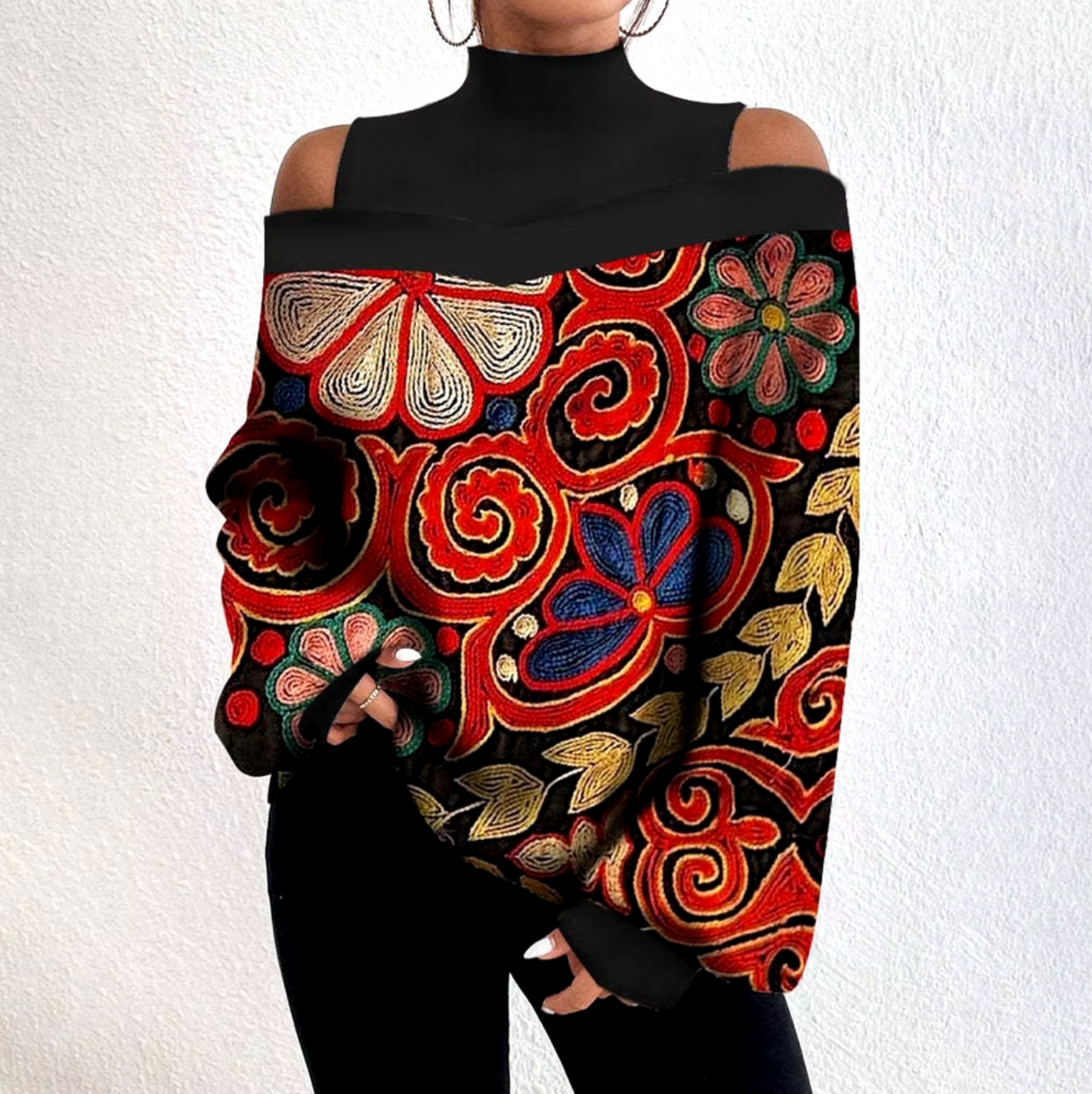 Blusa Mujer Off-Shoulder Cuello Alto Ajuste Suelto