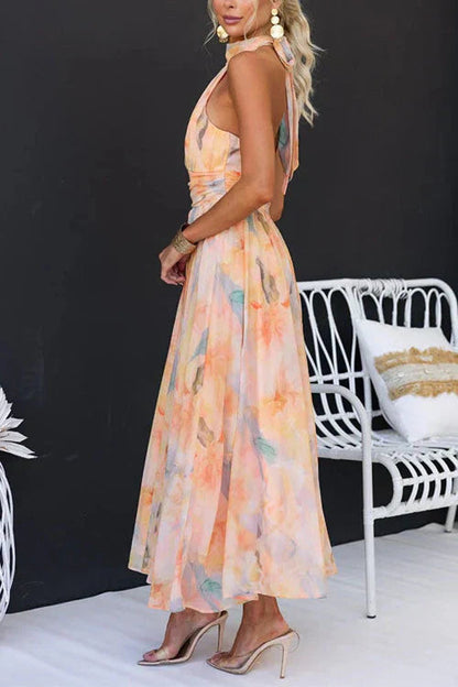 Vestido maxi mujer de verano con diseño halter y estampado