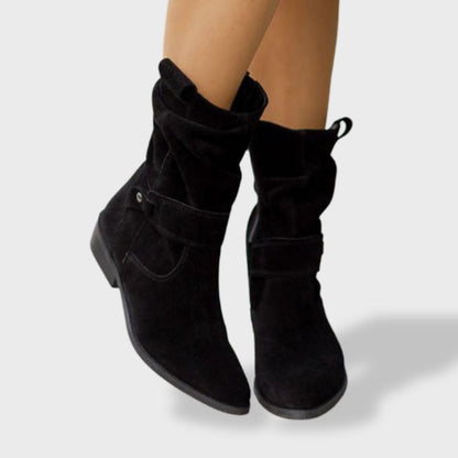 Botines Mujer de Ante Punta Redonda con Cremallera