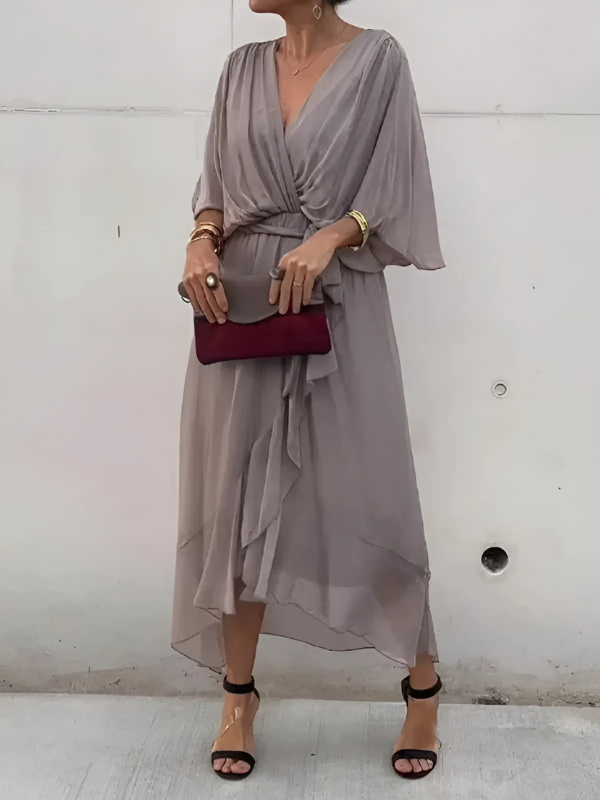 Vestido Midi Mujer Cruzado Tela Suave Ajuste Clásico