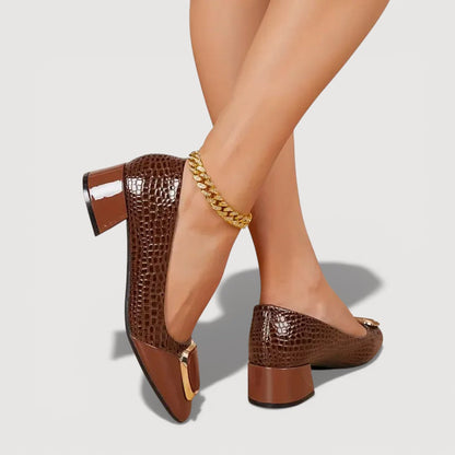 Tacones Bloque Mujer Acabado Croco Tacón Bajo Cómodos
