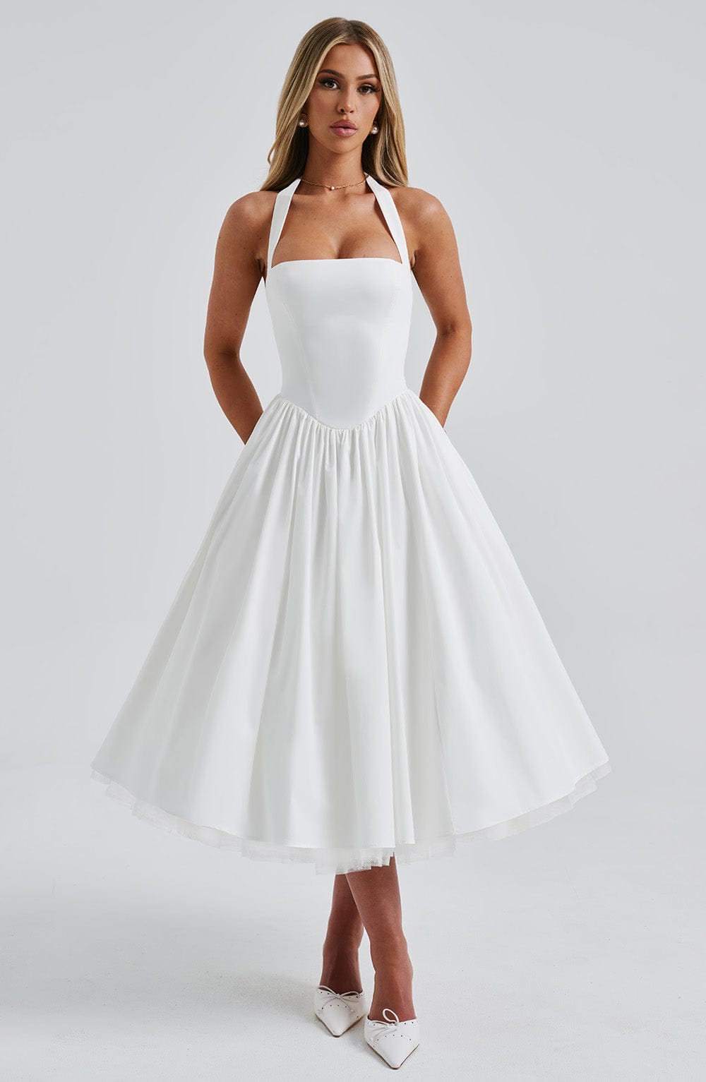 Vestido midi mujer de tirantes halter para eventos