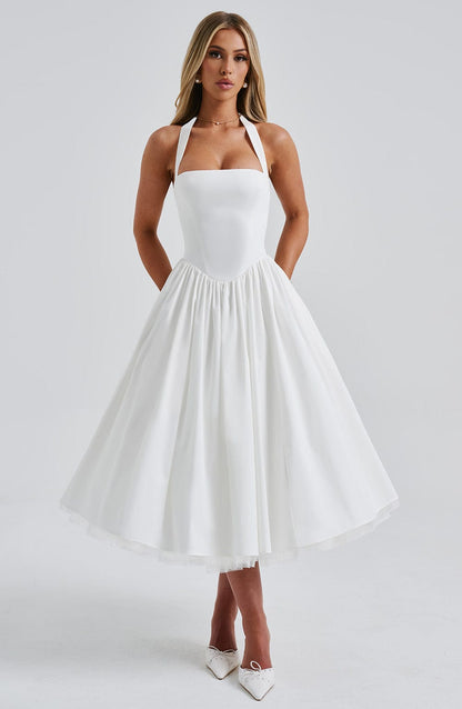 Vestido midi mujer de tirantes halter para eventos