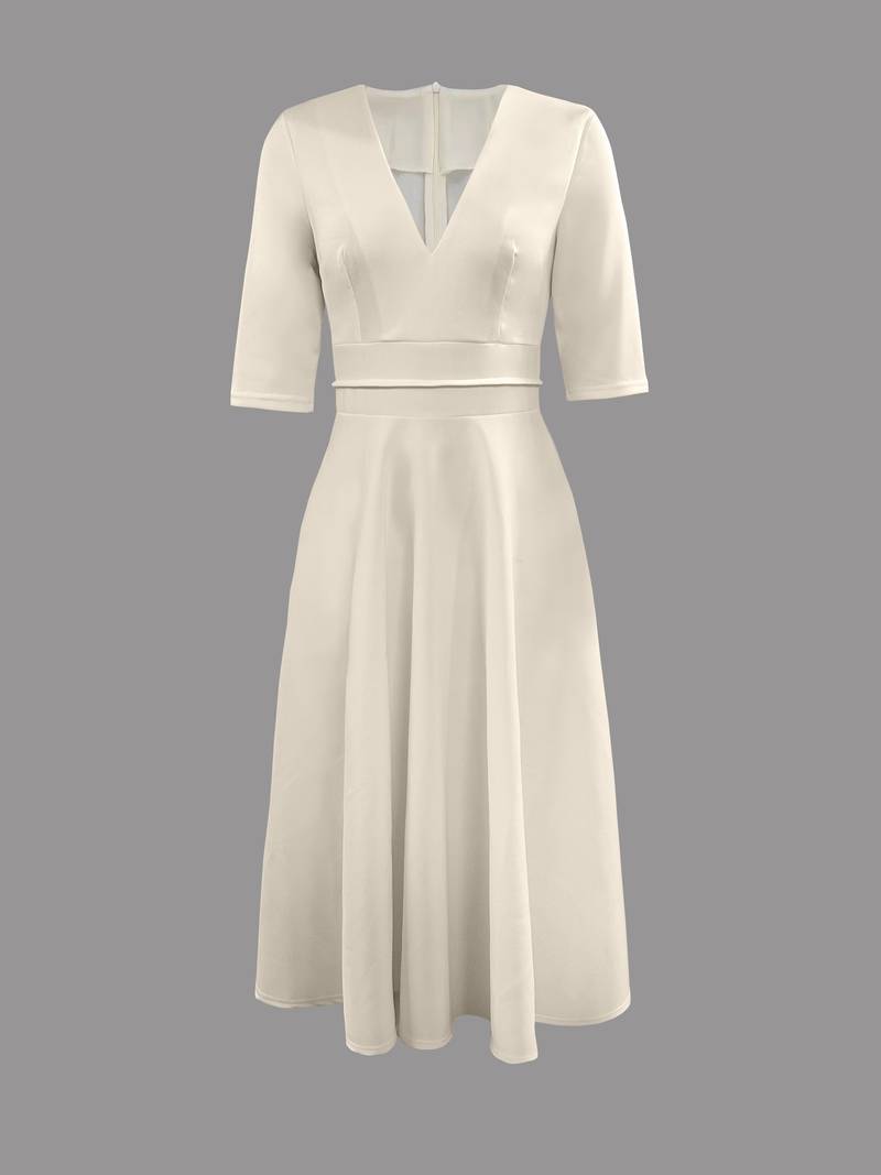 Vestido midi mujer evasé escote en V