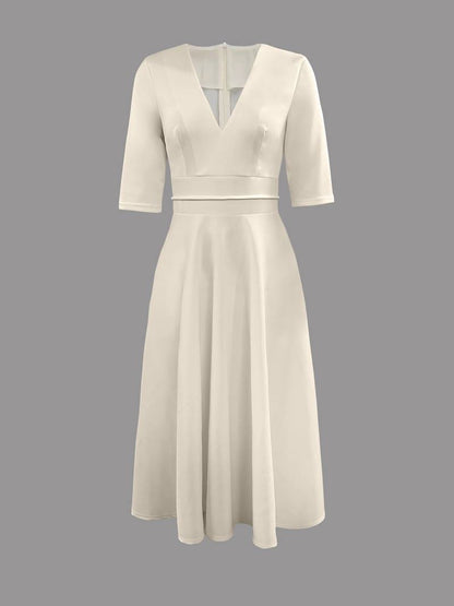 Vestido midi mujer de invitada falda acampanada elegante