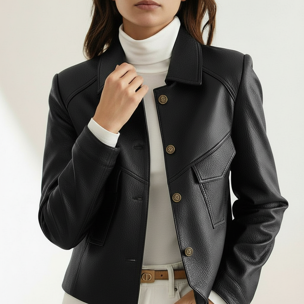 Chaqueta Mujer Cuero Sintético Talle Ajustado Textura Mate