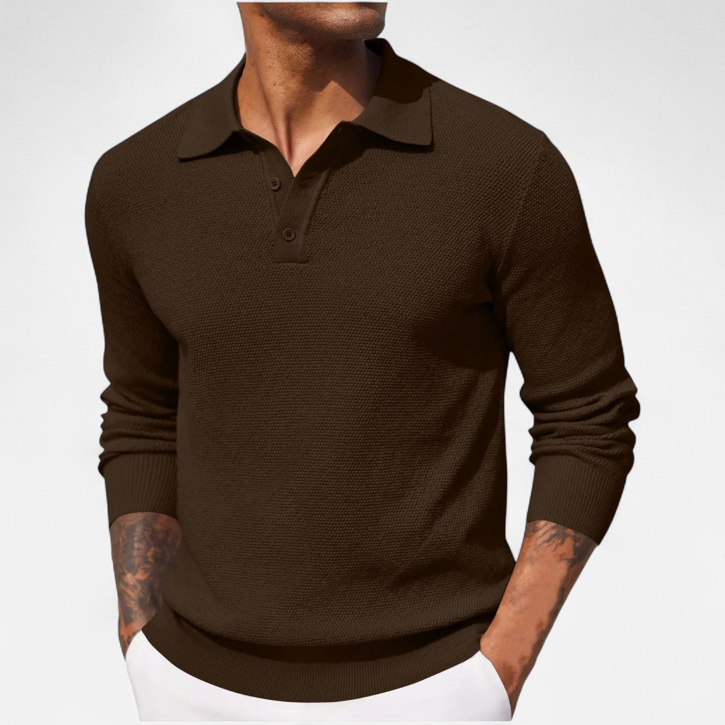 Polo Hombre Manga Larga Tejido Suave Ajuste Clásico