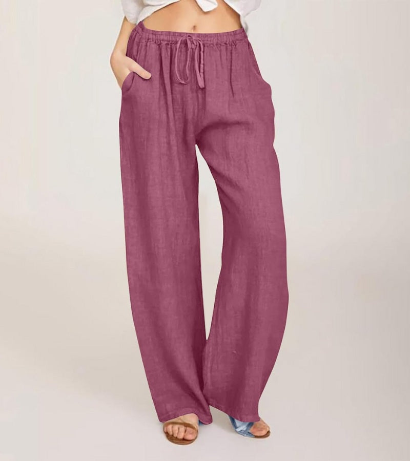 Pantalón Mujer Tiro Alto Tejido Ligero Pierna Recta