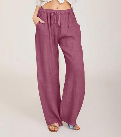 Pantalón Mujer Tiro Alto Tejido Ligero Pierna Recta