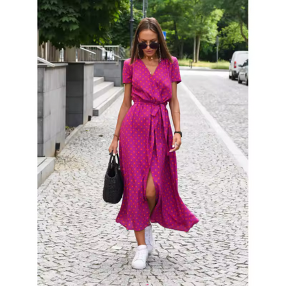 Vestido cruzado mujer con silueta fluida y estampado