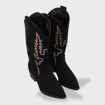 Botas Cowboy Mujer de Piel Bordadas Tacón Bajo