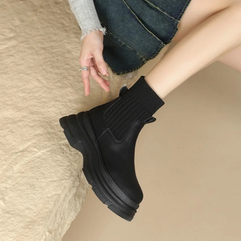 Botas Chelsea Mujer con Detalle de Tejido Elástico