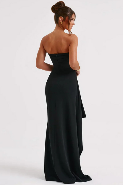Vestido maxi mujer sin tirantes fruncido abertura alta