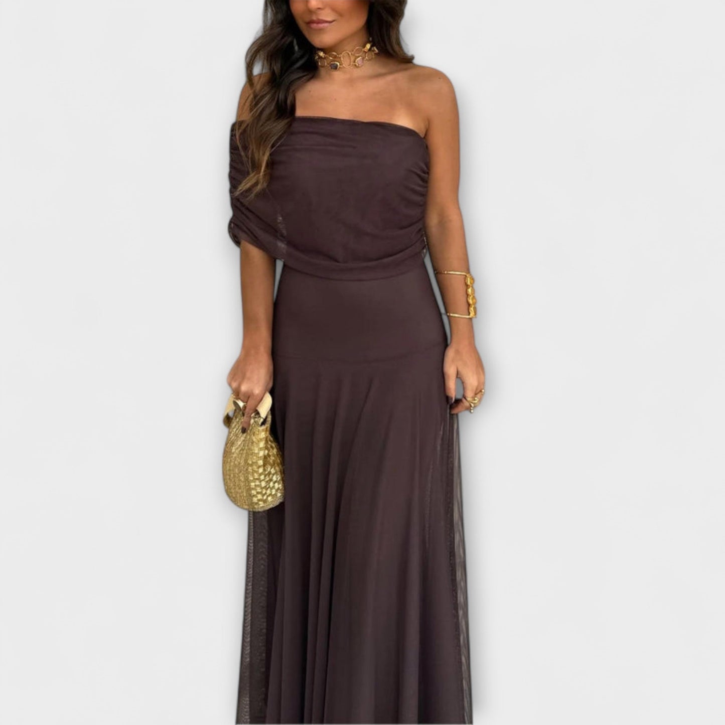 Vestido largo mujer de malla un hombro