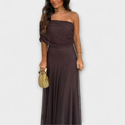 Vestido largo mujer de malla un hombro