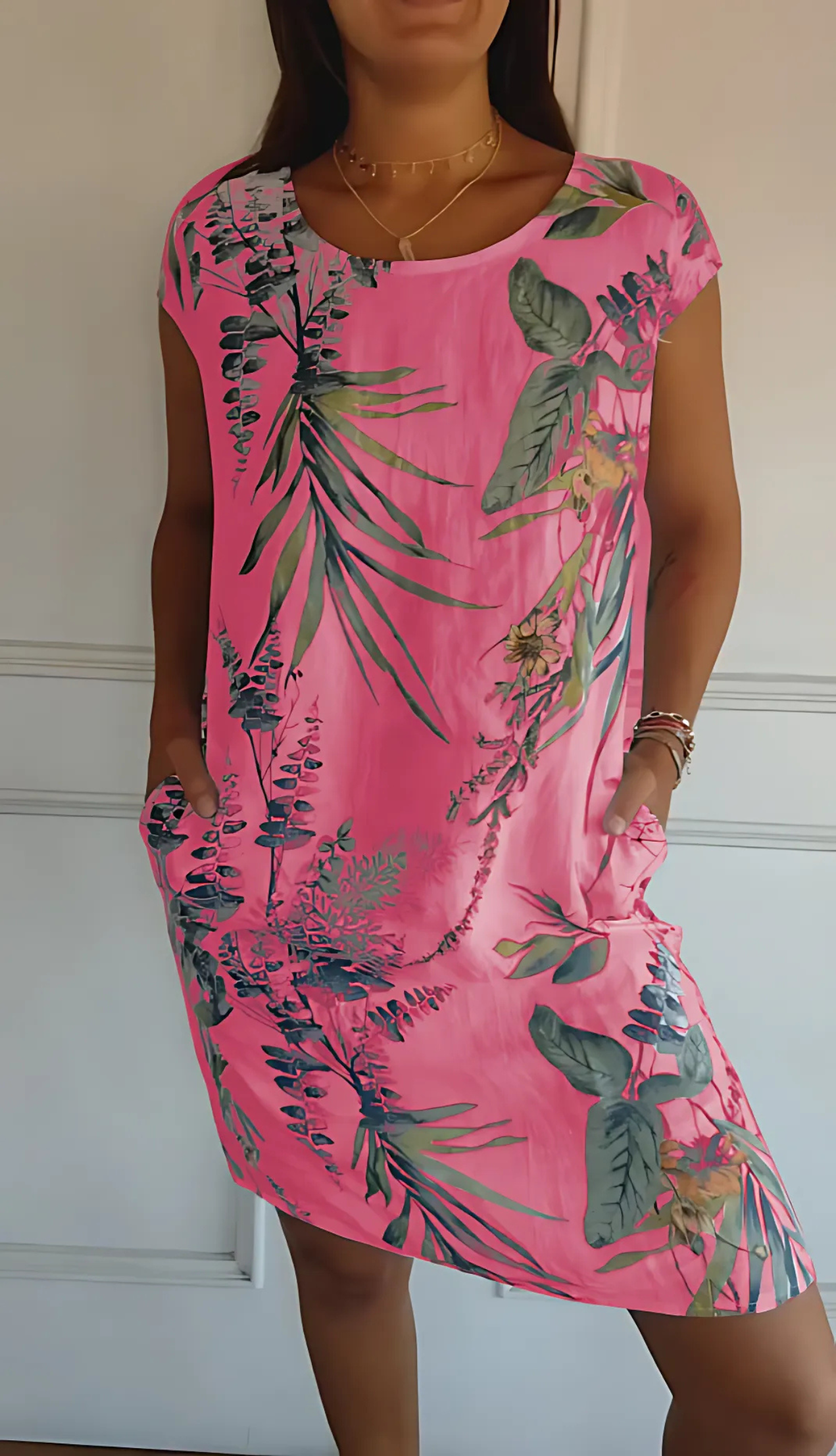 Vestido mujer de algodón cuello redondo corte holgado