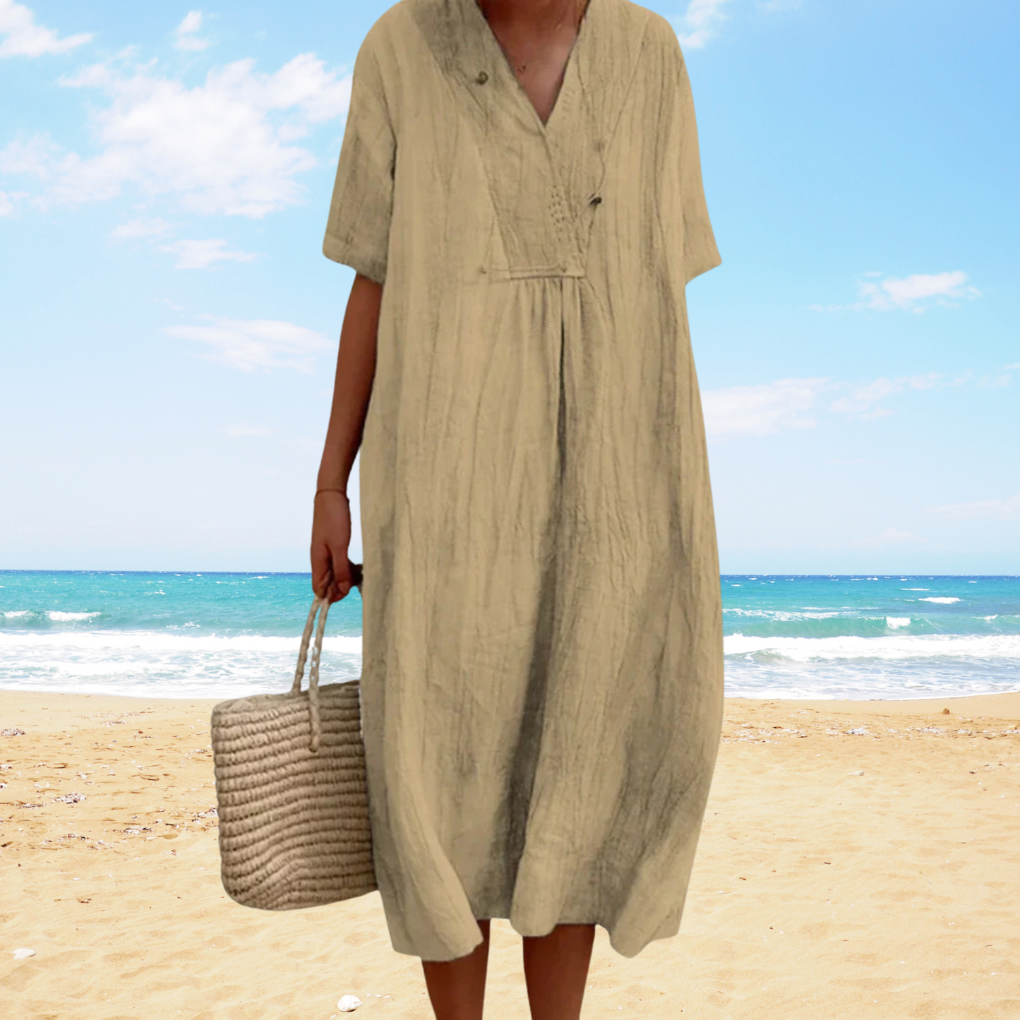 Vestido midi mujer fluido escote en v verano