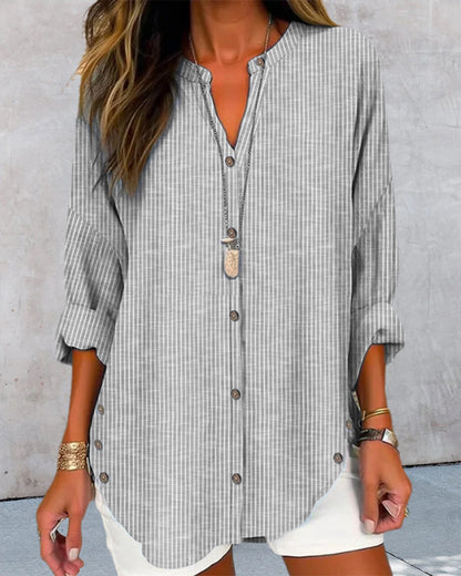 Blusa Larga Mujer Algodón Botones Manga Larga