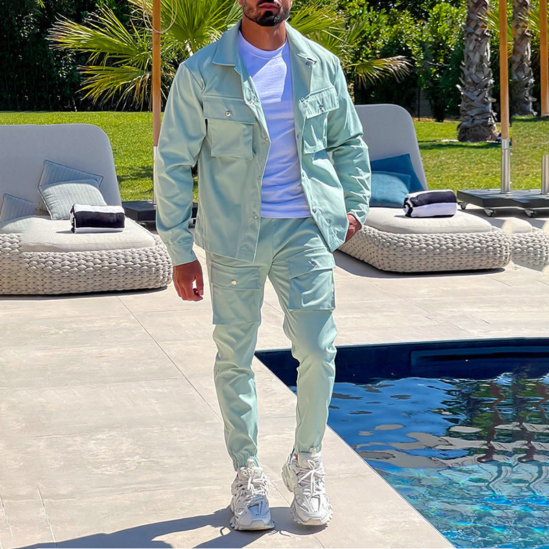 Conjunto Hombre Cargo Algodón Sudadera Pantalón Ajustado