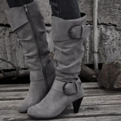Botas Altas Mujer Puntera Redonda Ajuste Clasico