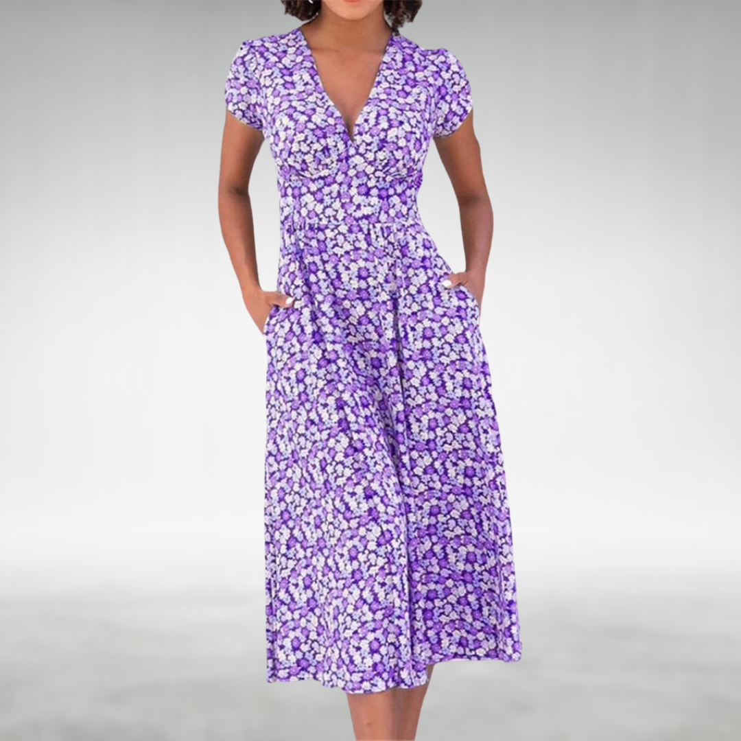 Vestido midi mujer con escote en V bolsillos y estampado floral