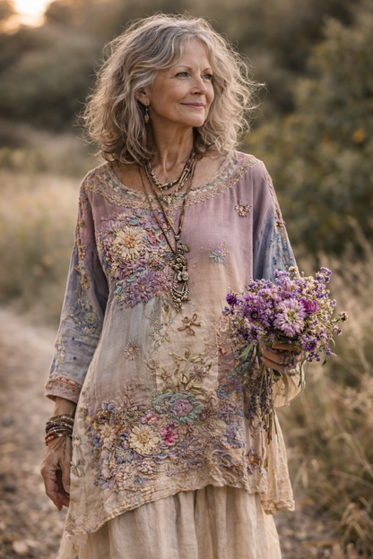 Vestido Mujer Patchwork Diseño Artistico Corte Fluido