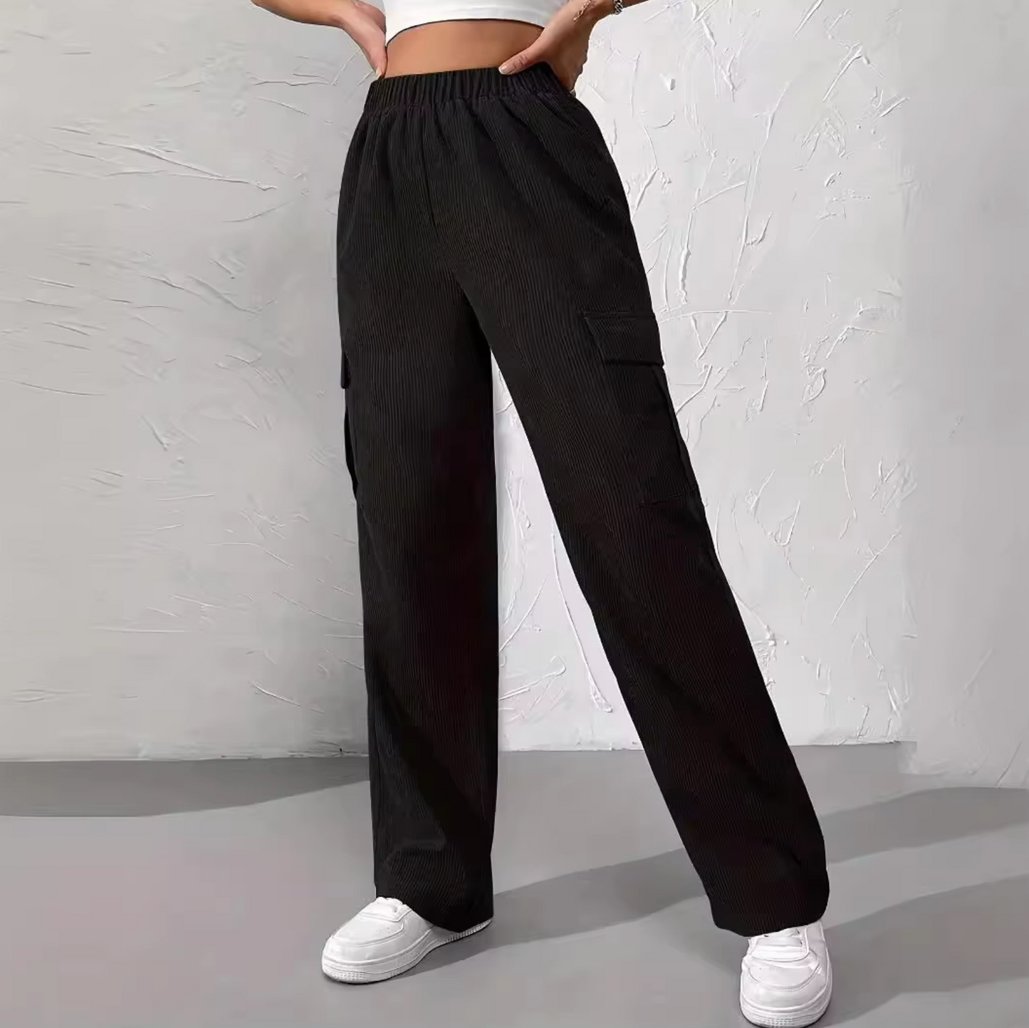 Pantalones Cargo Mujer de Pana Pierna Ancha