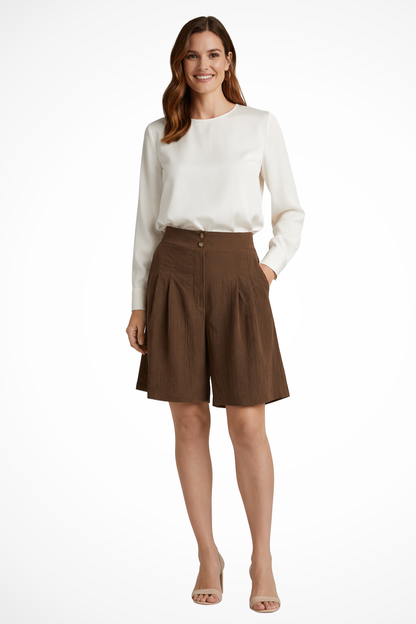Bermudas Mujer Talle Alto con Pinzas Corte Sartorial
