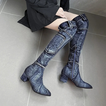 Botas Mujer Caña Alta Puntera Afilada Diseño Patchwork
