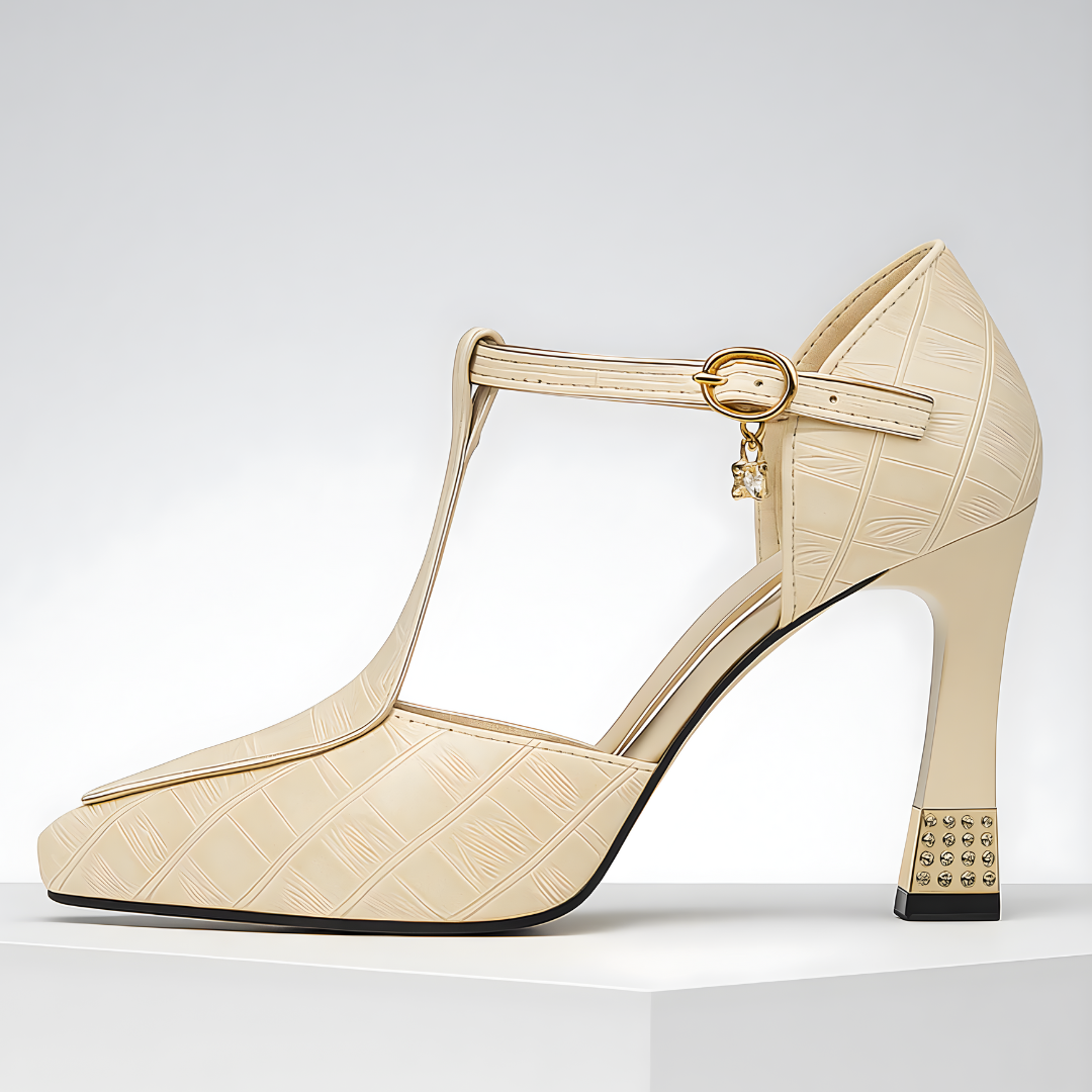 Tacones mujer con tira en T tacón bloque elegante fiesta