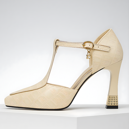 Tacones mujer con tira en T tacón bloque elegante fiesta