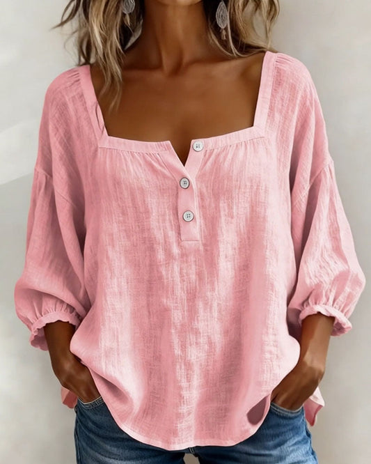 Blusa Mujer Escote Cuadrado Botones Ajuste Clasico - Mavetta