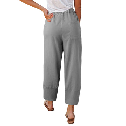 Pantalón ancho mujer de tela ligera corte suelto y largo cropped