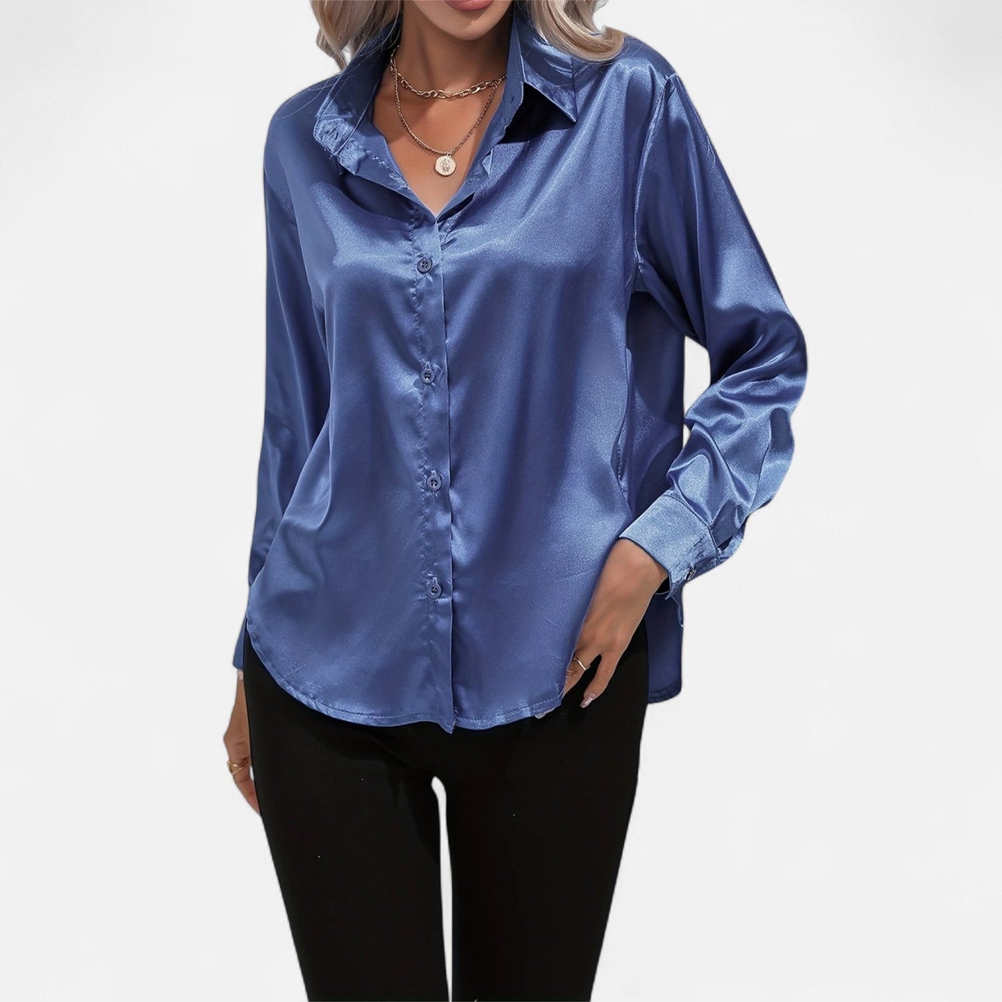 Camisa Mujer de Satén Cuello Clásico