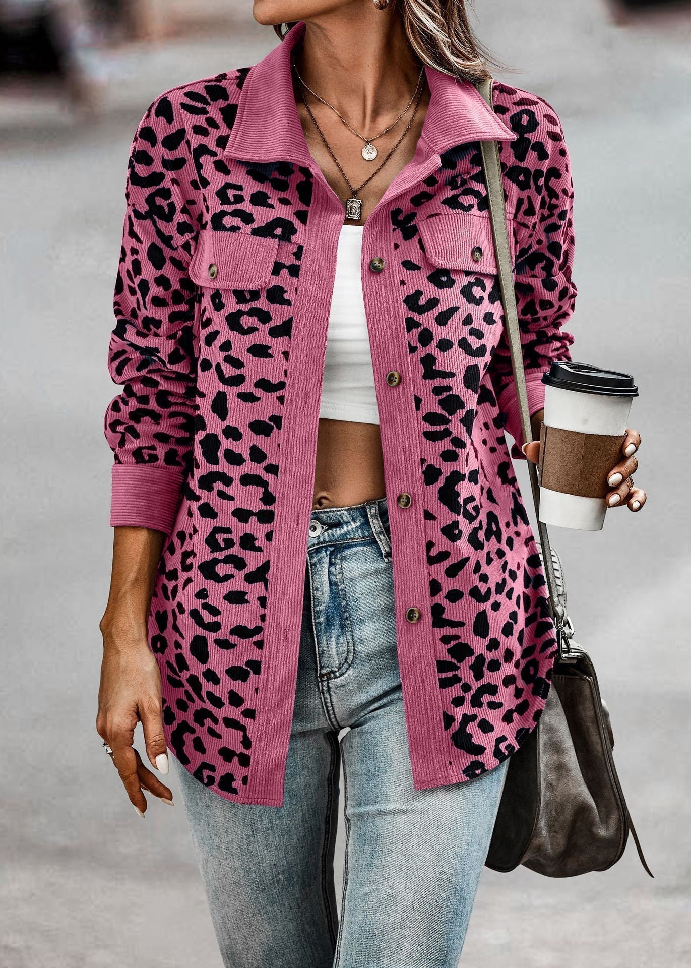 Abrigo Mujer Estampado Animal Corte Recto