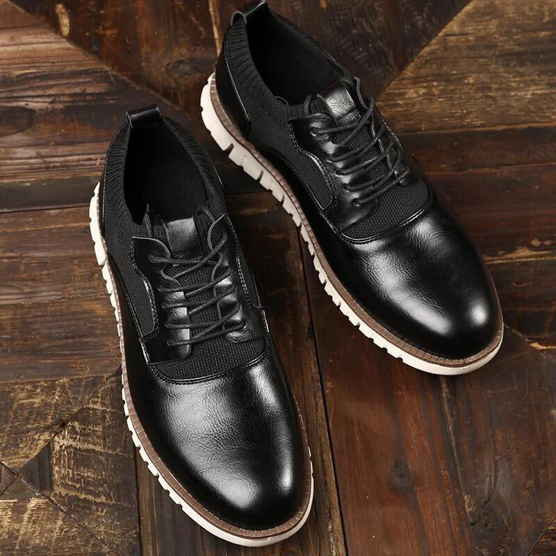 Zapatos Brogue Hombre de Cuero PU Diseño Tallado Suela Ligera