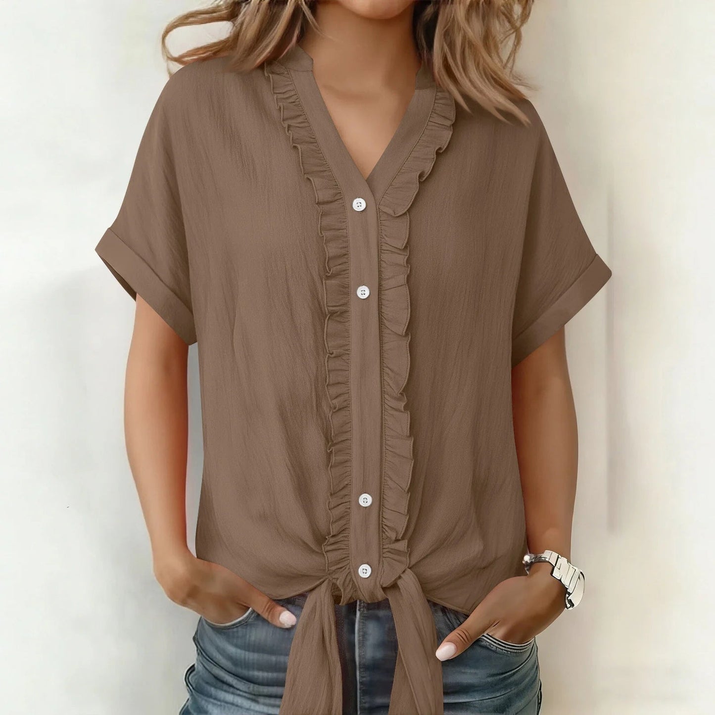 Blusa Mujer Algodón Cuello en V Corte Casual