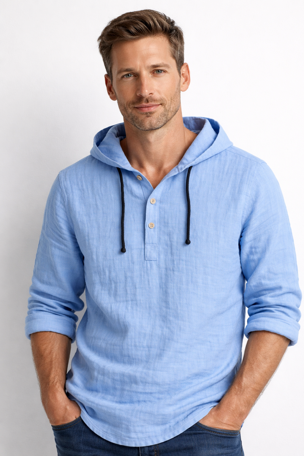 Camisa hombre de lino transpirable con capucha estilo casual