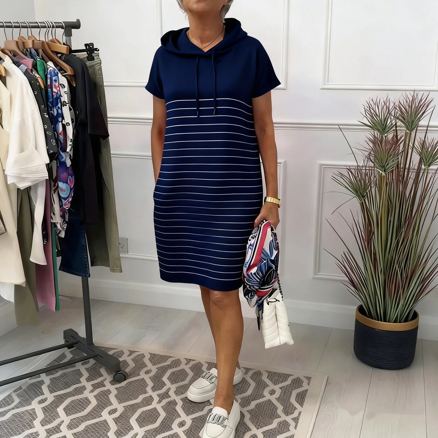 Vestido Casual Mujer Algodón Capucha Ajuste Cómodo