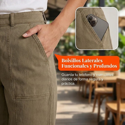 Pantalón utilitario Mujer de cintura alta entallado