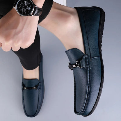 Mocasines Hombre de Cuero Genuino Estilo Conducción Suela Goma Slip-On